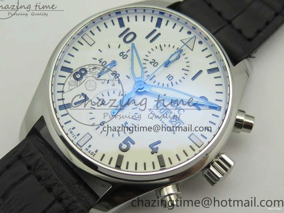 MIROTIME 0712 Pilot Chrono 377725 SS ZF 1:1 Best Edition White Dial on Black Leather Strap A Soft 7183
